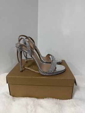Steve Madden Silver Crystal Strappy Stiletto Sandals